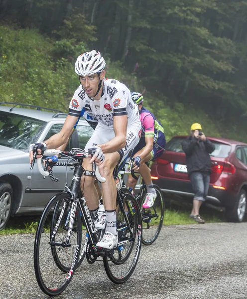 The Cyclist Jean-Marc Bideau Climbing Col du Platzerwasel - Tour — Stock Photo, Image