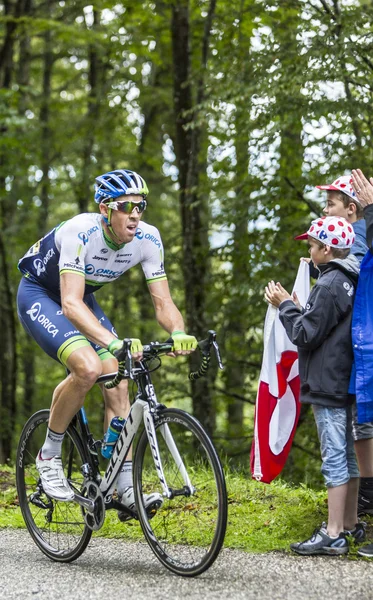 Cyklista Mathew Hayman Climbing Col du Platzerwasel - Tour de — Stock fotografie