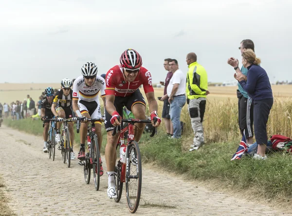 Gruppo di ciclisti su una strada acciottolata - Tour de France 2015 — Foto Stock