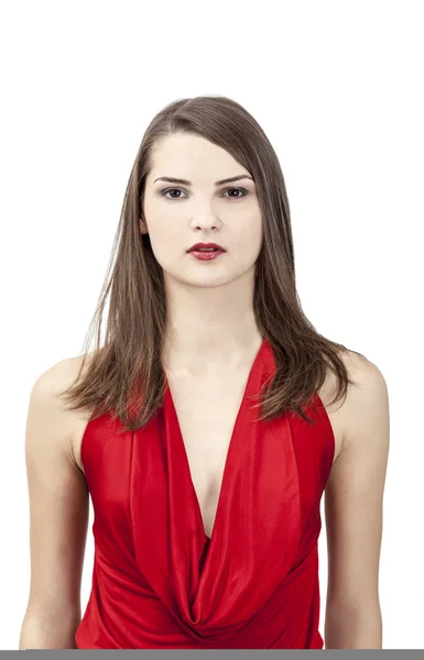Portret młodej kobiety w czerwonej sukience — Zdjęcie stockowe
