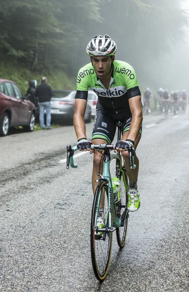 The Cyclist Maarten Wynants Climbing Col du Platzerwasel - Tour — Stok Foto