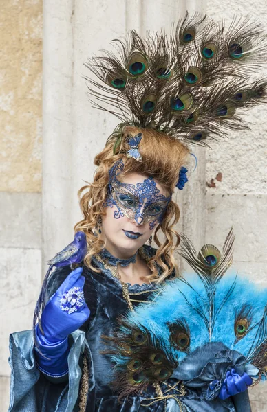 Peacock Disguised Woman - Venice Carnival 2014 — Stock Photo, Image