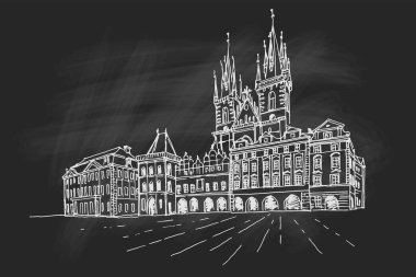 Tyn, Prag, Çek Cumhuriyeti 'nden önce Meryem Kilisesi' nin vektör çizimi..