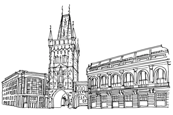捷克共和国布拉格粉末塔的矢量草图 — 图库矢量图片