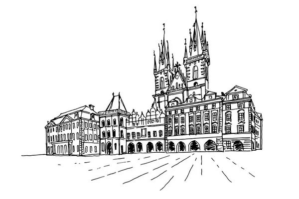 Bosquejo Vectorial Iglesia Nuestra Señora Ante Tyn Praga República Checa — Archivo Imágenes Vectoriales