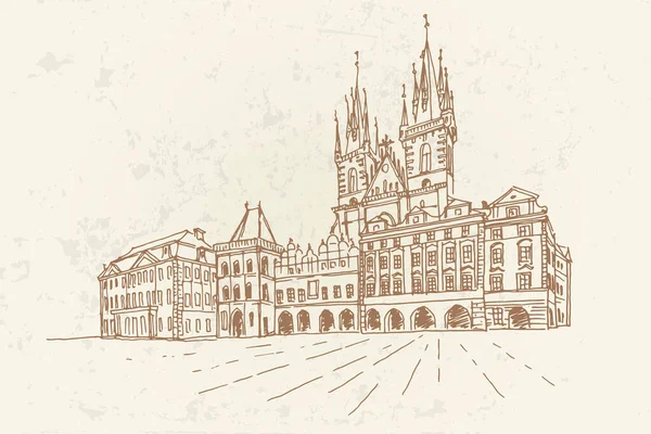 Szkic Wektorowy Kościoła Matki Bożej Przed Tynem Praga Czechy — Wektor stockowy