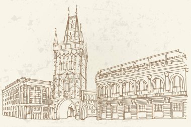 Çek Cumhuriyeti, Prag, Barut Kulesi 'nin vektör çizimi.