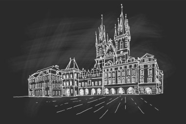Tyn, Prag, Çek Cumhuriyeti 'nden önce Meryem Kilisesi' nin vektör çizimi..