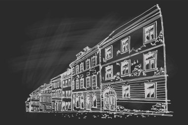 Avrupa caddesinin elle çizilmiş mürekkep çizimi