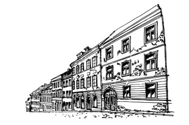 Avrupa caddesinin elle çizilmiş mürekkep çizimi