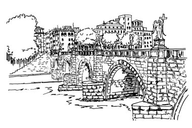 Sant 'Angelo Köprüsü' nün vektör çizimi. Roma. İtalya.