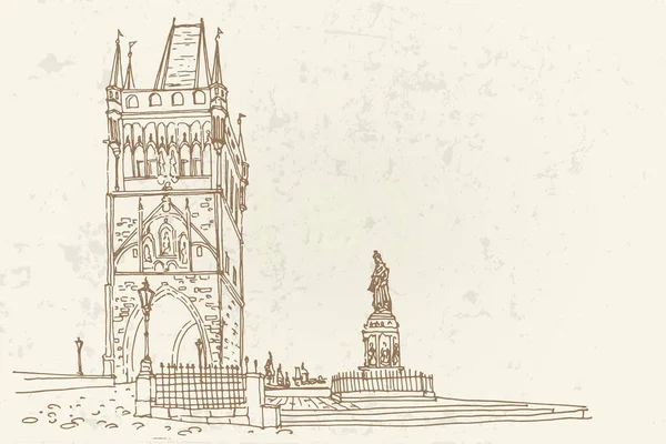 Векторний Ескіз Старої Вежі Міського Мосту Карлів Міст Празі Чехія — стоковий вектор