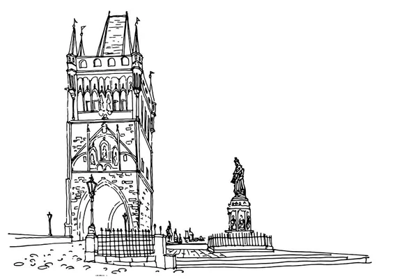 Векторний Ескіз Старої Вежі Міського Мосту Карлів Міст Празі Чехія — стоковий вектор
