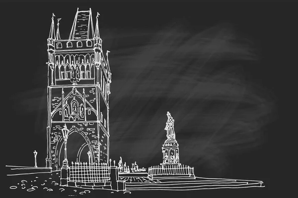 Vector Sketch Old Town Bridge Tower Charles Bridge Praga República — Vetor de Stock