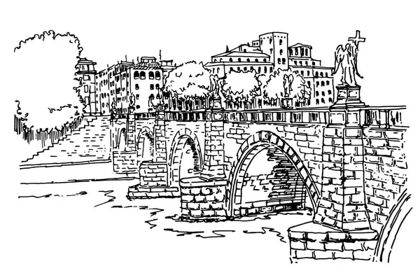 Croquis Vectoriel Pont Sant Angelo Rome Italie — Image vectorielle