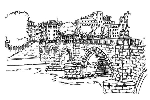 Sant Angelo Köprüsü Nün Vektör Çizimi Roma Talya — Stok Vektör