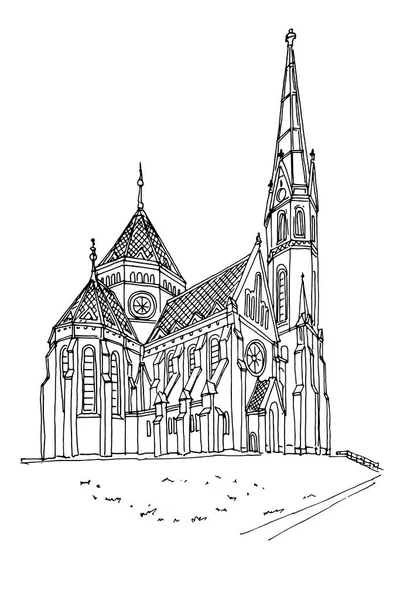 Vektor Skiss Protestantiska Kyrkan Budapest Ungern — Stock vektor