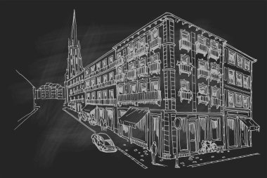 Bordeaux, Fransa 'daki sokak manzarasının vektör çizimi.