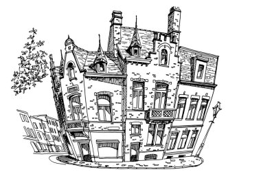 Bruges (Brugge), Belçika 'da geleneksel mimarinin vektör çizimi