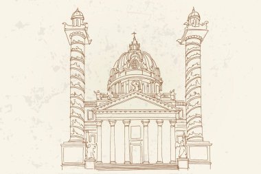 St. Charles Kilisesi, Viyana, Avusturya 'nın vektör çizimi.
