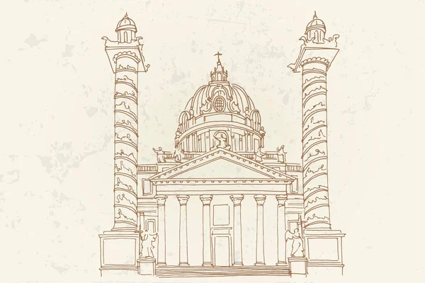 St. Charles Kilisesi, Viyana, Avusturya 'nın vektör çizimi.