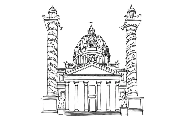 St. Charles Kilisesi, Viyana, Avusturya 'nın vektör çizimi.