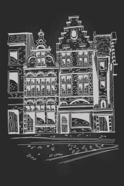 Bruges (Brugge), Belçika 'da geleneksel mimarinin vektör çizimi