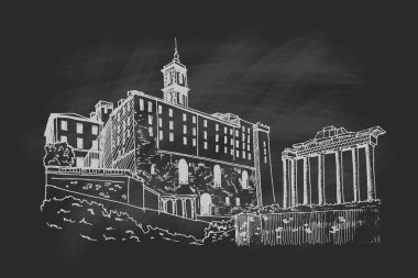 Roma Forumu veya Foro Romano, Roma, İtalya 'nın antik harabelerinin vektör çizimi.