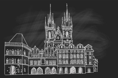 Tyn, Prag, Çek Cumhuriyeti 'nden önce Meryem Kilisesi' nin vektör çizimi..