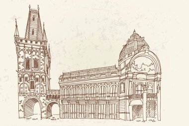 Çek Cumhuriyeti, Prag, Barut Kulesi 'nin vektör çizimi.