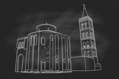 Zadar 'daki Roman Forumu' ndaki St.Donatus kilisesinin vektör çizimi. Hırvatistan.