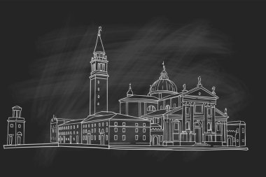 San Giorgio Maggiore Katedrali 'nin vektör çizimi, Venedik, İtalya.