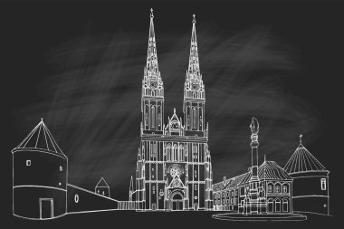 Hırvatistan 'ın Zagreb kentindeki Katedral' in vektör çizimi