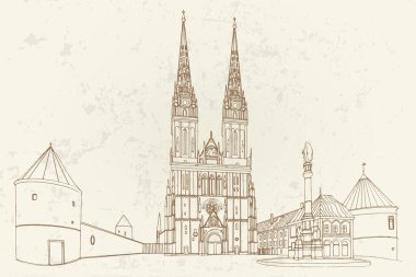 Hırvatistan 'ın Zagreb kentindeki Katedral' in vektör çizimi