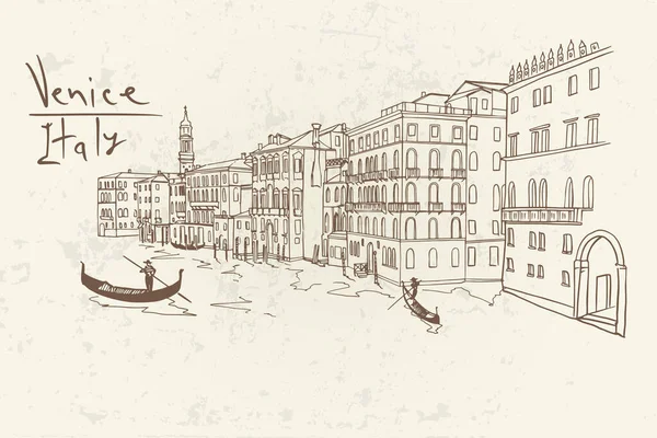 Esbozo Vectorial Escena Venecia Con Canal Góndola Arquitectura — Vector de stock