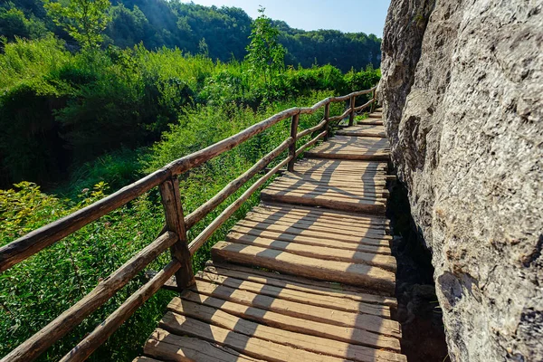 Turistisk Träväg För Naturvandring Plitvicesjöarnas Nationalpark Kroatien — Stockfoto