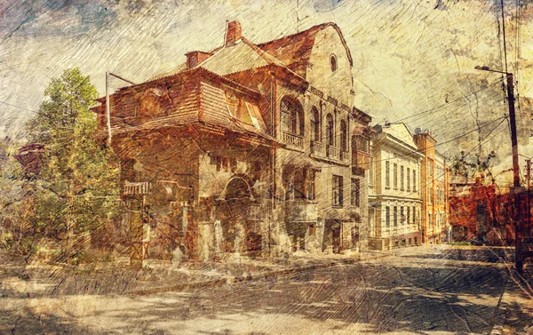 Old dwellig buildings in historical downtown of Kharkov. Ukraine. — Stock Photo, Image