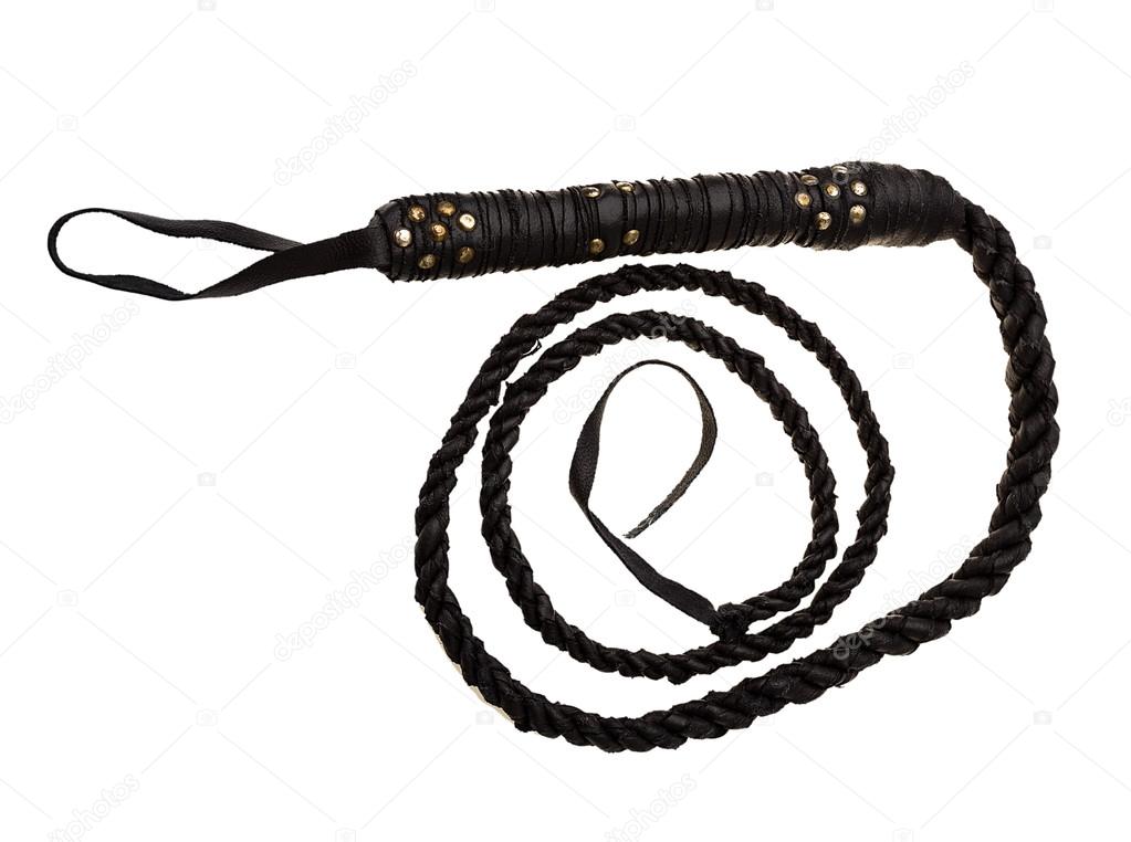 leather whip on white background