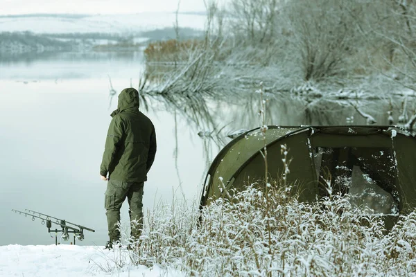 Pesca Carpa Inverno Lago — Fotografia de Stock