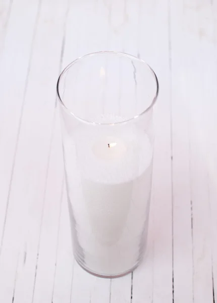 Pillar white Candle in Glass Vase — Stock Photo, Image