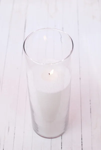 Pillar white Candle in Glass Vase — Stock Photo, Image