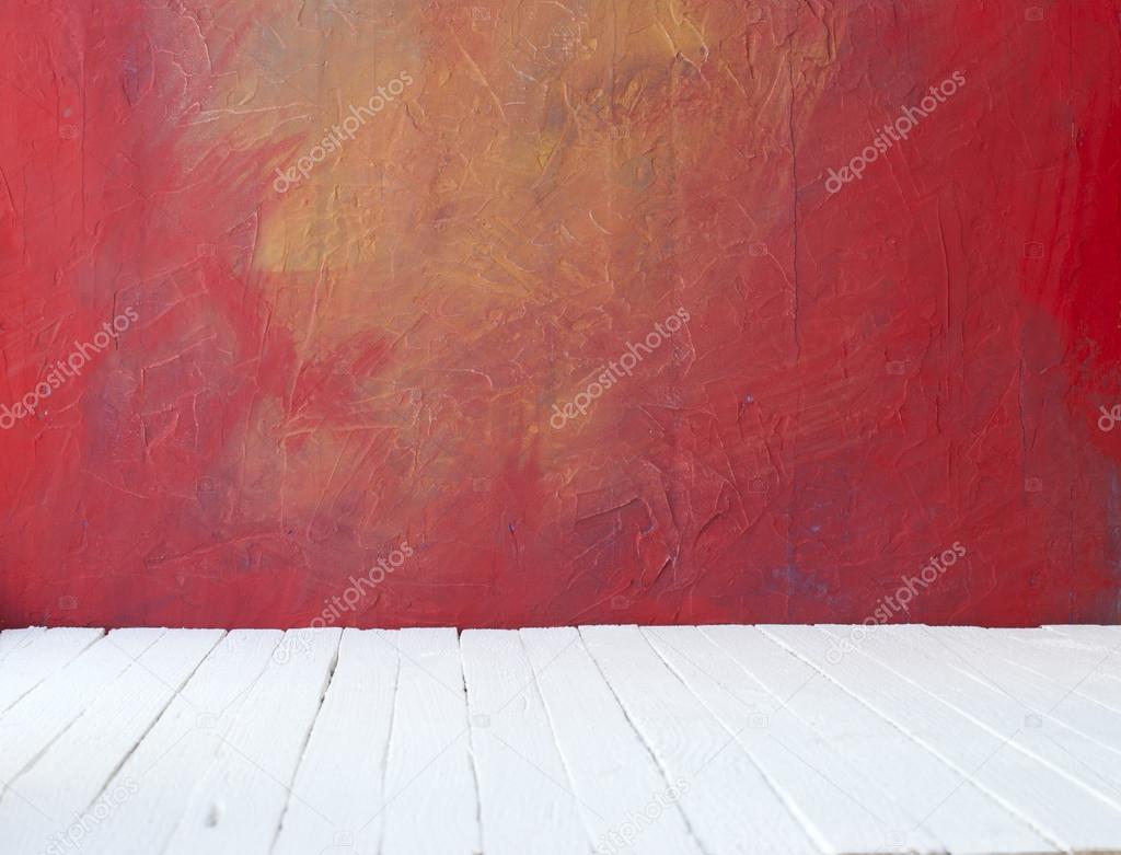 Empty a color Interior of vintage room without ceiling from paint grunge cement wall and old wood floor. Pattern gallery to the exhibition as perfect background for your concept . Realistic 3d