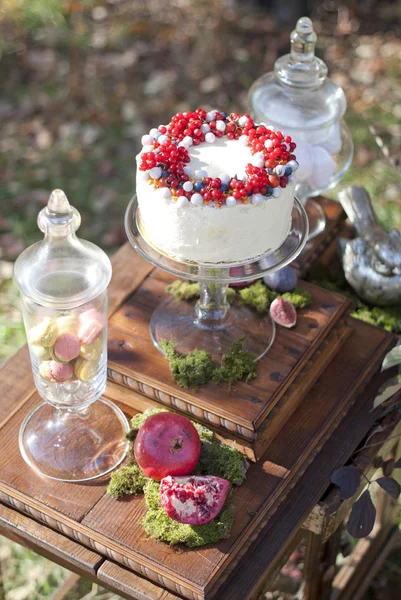 Tarta blanca con bayas rojas — Foto de Stock