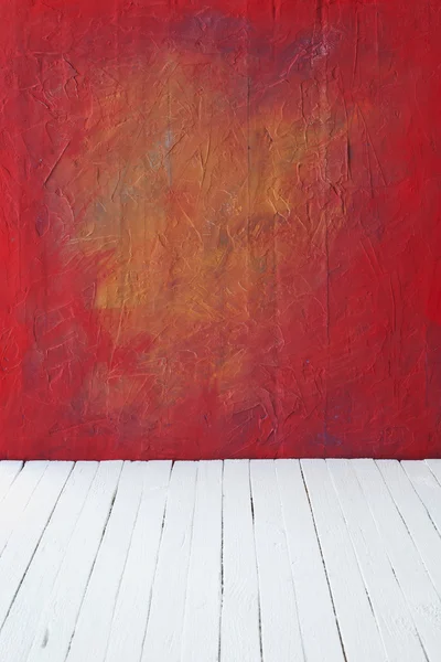 色セメント壁と木材床背景を持つ部屋インテリア ヴィンテージ — ストック写真