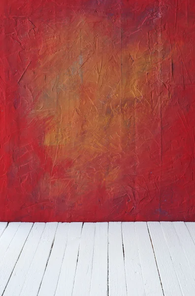 色セメント壁と木材床背景を持つ部屋インテリア ヴィンテージ — ストック写真