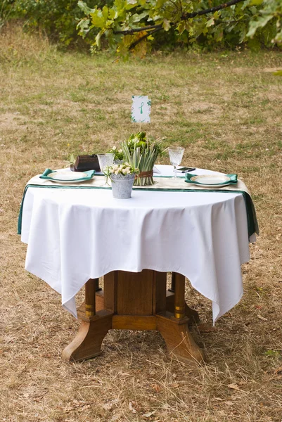 秋の公園で結婚式のテーブルの配置 — ストック写真