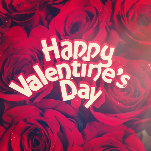 Happy Valentines Day sign on roses — Stock Photo, Image