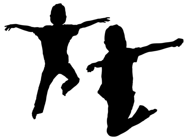 Silhouetten van kinderen springen — Stockvector