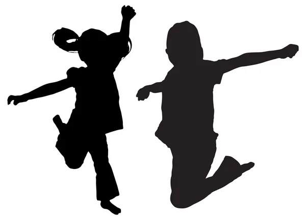 Silhouet van kinderen springen — Stockvector