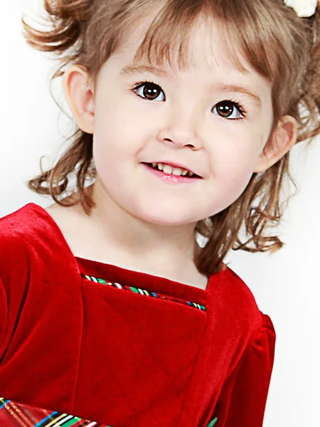 Bebé niña en vestido rojo — Foto de Stock